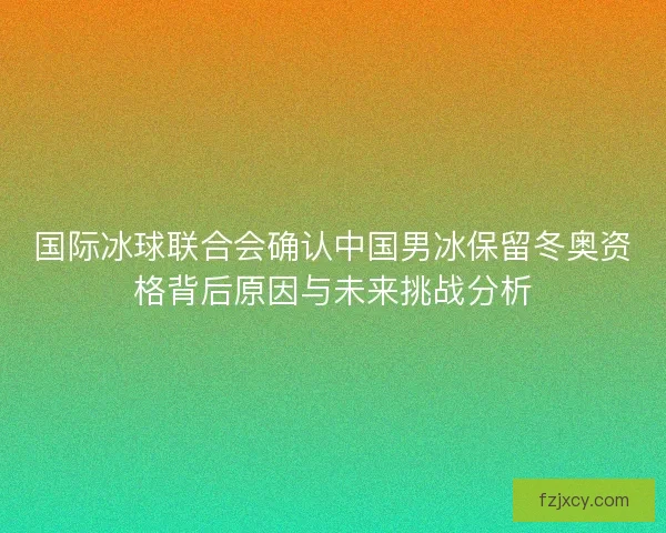 国际冰球联合会确认中国男冰保留冬奥资格背后原因与未来挑战分析